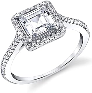 Metal Masters 1 Carat Women's Sterling Silver 925 Halo Engagement Wedding Ring Asscher-Cut Cubic Zirconia