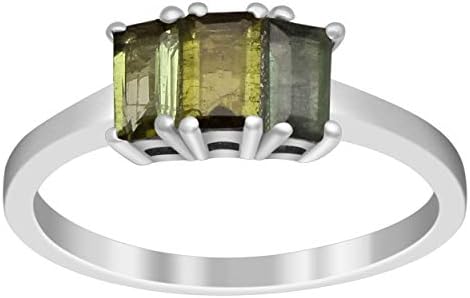 Refined Watermelon Green Tourmaline Engagement Ring with Sterling Silver - Elegant Prong Set Design, Gemstone, Size 5