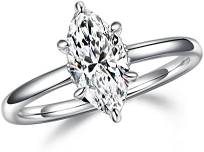 MOOSEA Marquise Moissanite Engagement Ring with 14K White Gold Vermeil for Women in Classic Six-Prong Design