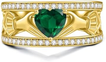 10K 14K 18K Gold Gemstone Claddagh Irish Rings Claddagh Engagement Rings with Side 0.46cttw Moissanite Claddagh Anniversary Wedding Promise Ring for Women