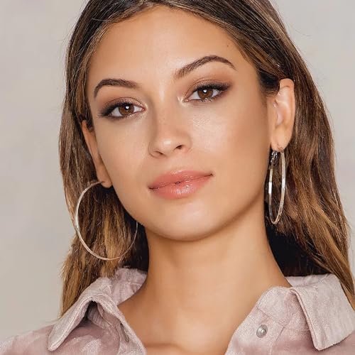 2mm Thin Silver Hoop Earrings for Women Criss Cross Sterling Silver Post Hoop Earrings Hypoallergenic Large Silver Hoops Lightweight Big Silver Hoops 30/40/50/60/70/80mm