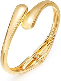Slide Clasp 18K Gold-Plated Chunky Open Cuff Bracelet, Box Chain Design for Women, Irregular Shape, No Gemstone
