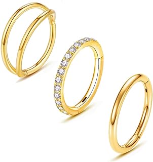 3Pcs 20G 18G 16G Surgical Steel Hinged Segment Nose Rings Septum Jewelry, Lip Nose Ring Helix Cartilage Conch Piercing Jewelry for Women Girls Men 8mm 10mm
