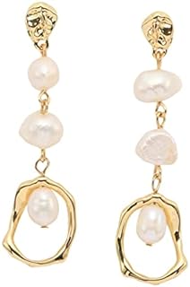 Alloy Push-Back Baroque Pearl Drop Earrings for Women - Long, Elegant and Dainty Studs, Perfect for Weddings and Gifts
