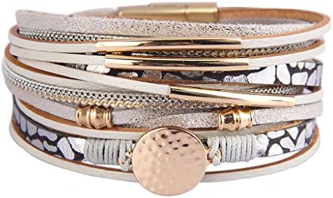 AZORA Leather Wrap Bracelets for Women Goldplated Metal Crescent Cuff Bracelet with Magnetic Buckle Casual Bohemian Wrist Bangle Jewelry Gift for Ladies Teen Girls Sister Mum