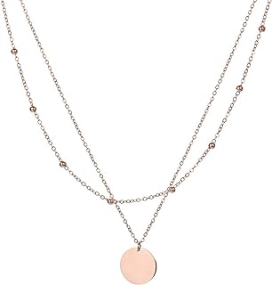 Cable Chain Rose Gold Bead Necklace with Circle Pendant for Women and Girls - Dainty Layered Stainless Steel Accessory