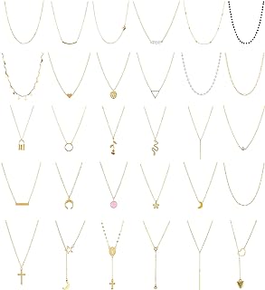 Alloy Clasp Rhinestone-Embellished, Multilayer Chain Indian Bead Choker Necklaces for Women - 30 PCS Necklace Set with Silver and Gold Pendants