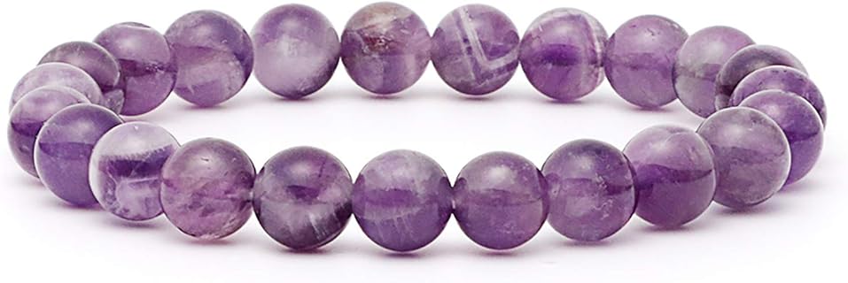 Naturelles Bracelet en Améthyste Violet, Perles Rondes de 8mm, Taille Ajustable et Extensible de 18cm, Idéal pour Femmes avec Charme Élegant pour Cadeaux et Occasions Spéciales