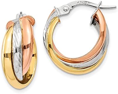 Diamond2Deal 14k Yellow Gold Tri-Color Hoop Earring Fine Jewelry for Women (L-21 mm W-6 mm)