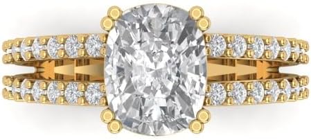 Clara Pucci 3.96Ct Cushion cut Lab Grown Diamond SI1-2 J-K 10K White Gold Solitaire W/Accents Engagement Promise Anniversary Ring