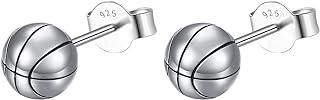 Unisex Sterling Silver Sports-Themed Stud Earrings with Platinum Finish - Secure Push Back Design - Perfect for Basketball, Baseball, Football, Rugby, Softball, and Volleyball Enthusiasts