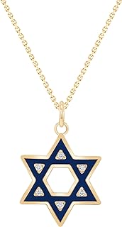 Diamond Star of David Pendant Necklace with Rolo Chain and Spring Ring Clasp in Solid 14k Yellow Gold for Men and Women - Religious Jewelry Design