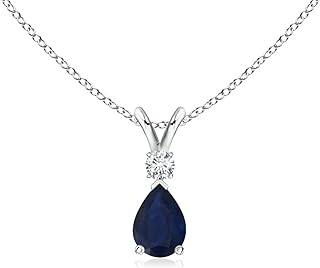 Angara Women's Teardrop Blue Sapphire and White Diamond Pendant Necklace, Sterling Silver with 18" Cable Chain, September Birthstone Jewelry Gift