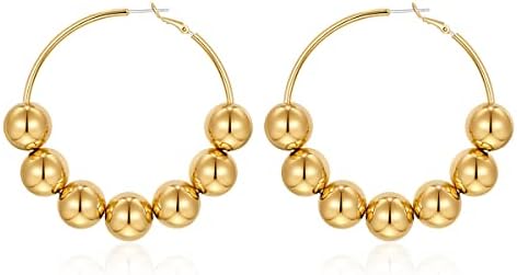 FAMARINE Real Gold Plated Chunky Hoop Earrings with Brass Metal and Convenient Push Back