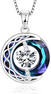 LIANYU Necklace for Women Blue Sapphire Necklace Moon Pendant S925 Sterling Silver Crystal Pendant Gifts for Wife Gifts Birthday Valentine's Day Anniversary Mothers Day