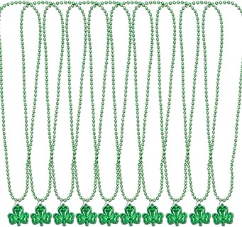 Lobster Clasp Shamrock Medallion Necklace - Ball Chain - Lightweight Plastic - Unisex Design for Adults & Kids - St. Patrick's Day/Mardi Gras Party Favors Accessory