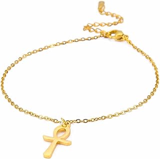 UNIFT Women's Stainless Steel Ankh Cross Anklet, Lobster Claw Clasp, Egyptian Key of Life Design for Fashion and Protection
