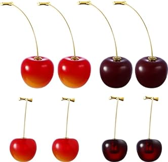 Women's Lightweight Plastic Cherry Drop Earrings with French Wire, Playful Fruit Dangle Design - 4 Pairs
