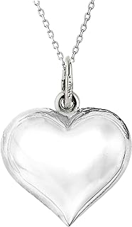 Ritastephens Sterling Silver Shiny Puffed Heart Polished Charm Pendant Necklace (Mini or Regular)