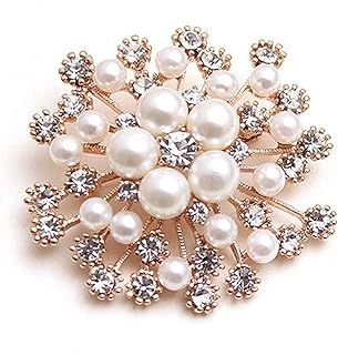 Weiy Glittering Imitation Pearl Crystal Snowflake Flower Design Brooch Pin Badge Fashionable Charming Dress Scarves Shawl Clip Clothes Bags Decoration Jewelry Gift for Women Girls