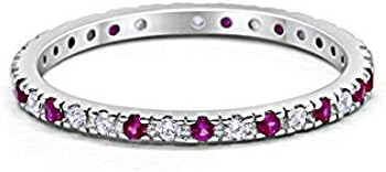 Apple Wedding Ring with Simulated CZ for Women, Art Deco Round Design - Blue Apple Co. 2mm Half Eternity Band in Sterling Silver