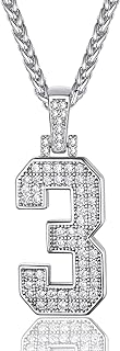 ChainsProMax Men Cubic Zirconia 0-9 Number Pendant, Bling Initial Letter Necklace, Lucky Jewelry Necklace, Gold Plated/Silver Color-Send Gift Box