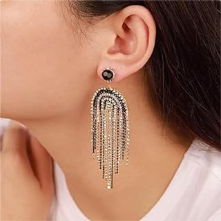 Kercisbeauty Black Rhinestones Beads Gold Chandelier Earrings Fringe Dangle Drop Jewelry for Women Girls Vintage Wedding Bridal Jewelry