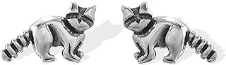 Unisex Sterling Silver Raccoon Stud Earrings with Push Backs by Boma Jewelry - Alluring Design, Hypoallergenic for Sensitive Skin