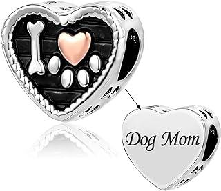 TGLS Dog Mom Charm Pet Dog Paw on My Heart Beads Compatible with Pandora Charms Bracelets