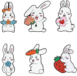 Cute Rabbits Enamel Pins Set - Lovely Bunny with Carrot Daisy Flower Brooches Metal Lapel Badges Pin for Backpack Hat, Kawaii Accessories Gifts