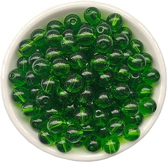 ABOKOY 100-count Round Green Glass Beads, 8mm Size for DIY Necklace, Bracelet Crafts & Jewelry Making