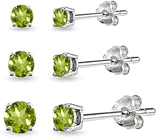 3-Pair Sterling Silver Peridot Stud Earrings Set for Women and Girls - Round Cut 3mm, 4mm, 5mm - Summer Fashion Accessory with Push Back Design
