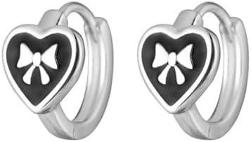 925 Sterling Silver Hypoallergenic Heart Bow Small Hoop Earrings with Hinged Hoop Design for Women and Girls