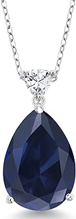 Gem Stone King 925 Sterling Silver Created Blue Sapphire and White Moissanite Teardrop Pendant Necklace For Women (13.10 Cttw, Pear Shape 18X13MM, With 18 Inch Chain)