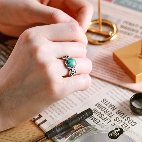 Opal Ring/Turquoise Ring/Lotus Ring 925 Sterling Silver Statement Rings Boho Flower Ring for Women Jewelry Gifts Size 5-9