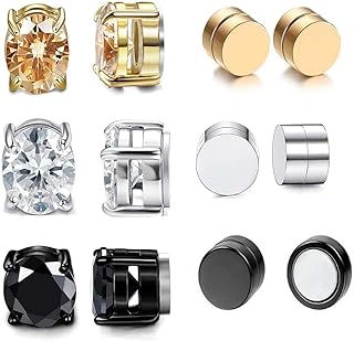 Fashionsupermarket Stainless Steel Magnetic No Piercing Fake Gauges Earring Studs,for Non Pierced Ears,Black,Silver,Colorful,Hypoallergenic