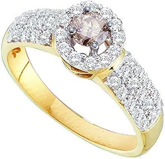 Dazzlingrock Collection 0.76 Carat (ctw) 14k Round Cognac And White Diamond Ladies halo Style Engagement Ring 3/4 CT, Yellow Gold