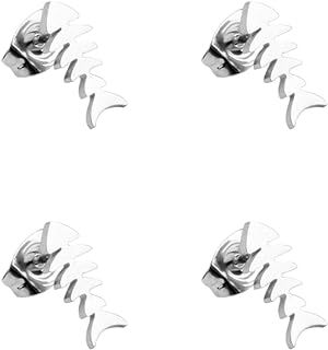Small Fishbone Stud Earrings 2 Pairs Stainless Steel Minimalist Art deco Fish Bone Stud Earrings