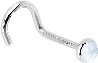 Delicate 14k Solid White Gold 2mm Moonstone Right Nostril Nose Ring Stud Screw – Exquisitely Crafted with Rainbow Moonstone and 20 Gauge Thickness, 6mm Length for a Comfortable Fit