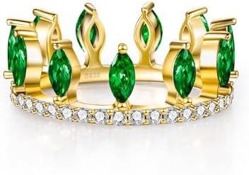 HELLOICE 18K Gold Plated Rings Sterling Silver Colored CZ Stones Stackable Ring Simulated Diamond Crown Bands for Women