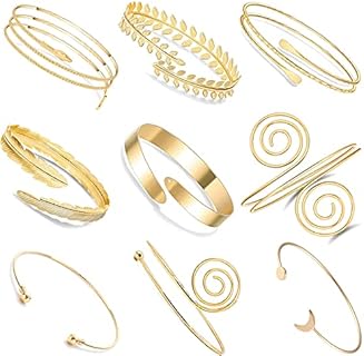 WAINIS 9 PCS Pieces Arm Cuff Upper Arm Band Cuff Bracelet Bangle for Women Silver Gold Adjustable Armband Set