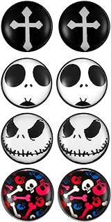 Gothic 10MM Non-Piercing Magnetic Clip On Halloween Fake Cheater Stud Earrings for Men Women 4Pairs