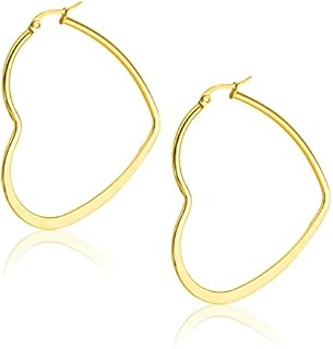 Elegant Minimalist Gold Silver Black Large Circle Hoop Earrings Big Stainless Steel Rounded Tube Hearts Hoop Dangle Drop Earrings for Women Girls Statement Hypoallergenic Jewelry Gifts