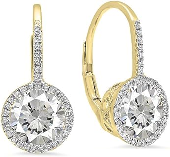 Dazzlingrock Collection 14K 7 MM Each Round Lab Created Gemstone & White Diamond Ladies Hoop Earrings, Yellow Gold