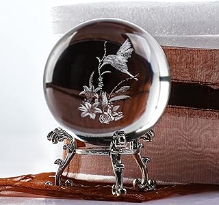 Art Deco Style Hummingbird Figurine in 3D Laser Crystal Glass by ZEERSHEE - Elegant Desktop Decor with Stand for Home or Office