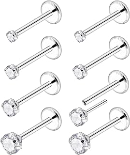 Ftovosyo 20G 18G Threadless Push in Nose Rings Studs Surgical Steel Pushin Nose Stud 1.5mm 2mm 2.5mm 3mm Round Crystal Nose Piercing Jewelry for Women Men