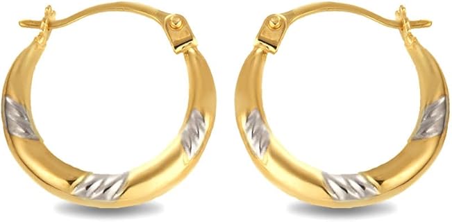 Stunning Claddagh Hoop Earrings in Solid 14K Two-Tone Yellow & White Gold with Clip On Back Finding for Women and Girls - Ribbed Reversible Design