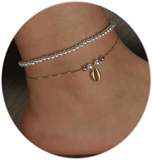 Lobster Claw Clasp Double-Layer Pearl Anklet on Copper Cable Chain for Women and Girls - Adjustable Beach-Inspired Design