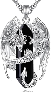 INFUSEU Dragon Necklaces with Healing Crystal Stone for Men Women, Unique Personalized Spiritual Gifts, 22+2 Inch Chain