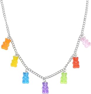 KURTCB Gummy Bear Necklace Y2k Colorful Resin Crazy Aesthetic Necklace Bracelet Hairpin for Girls Women